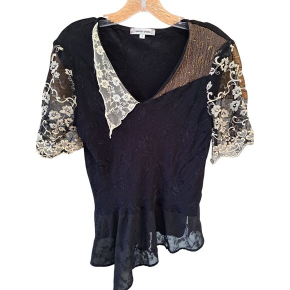 Spencer Alexis Tops - Vintage Spencer Alexis Black Lace Victorian Dark Romantic Top Blouse Shirt Med